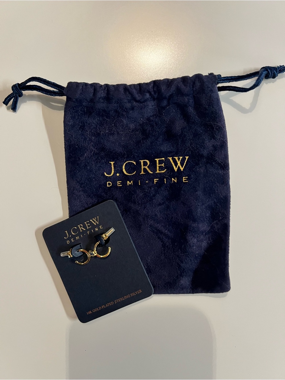 J. Crew Gold-Plated Demi-Fine Hoop Accent Earrings with Navy Pouch